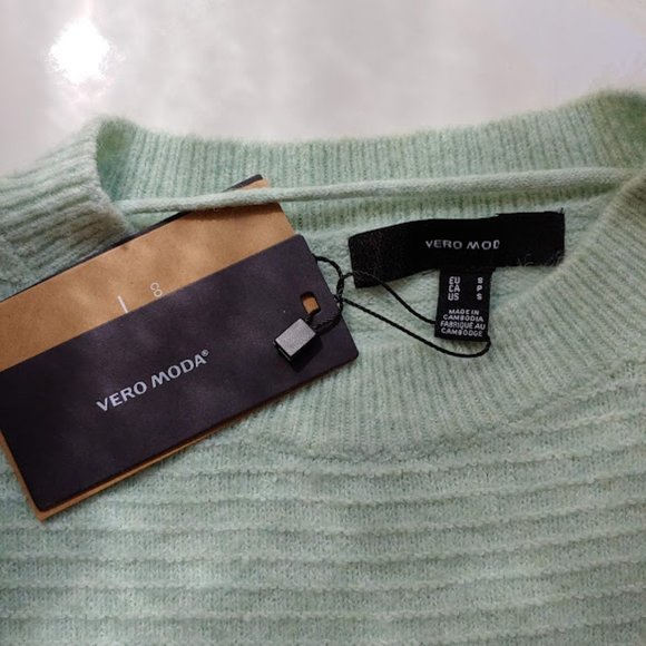 NWT Vero Moda soft textured crew neck long sleeve sweater/size s/minty green - Picture 10 of 10
